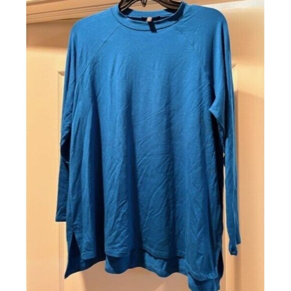 Eileen Fisher Style  63918  SZ Medium Blue Green Stretch Jersey Knit Crew Tunic - Picture 3 of 13